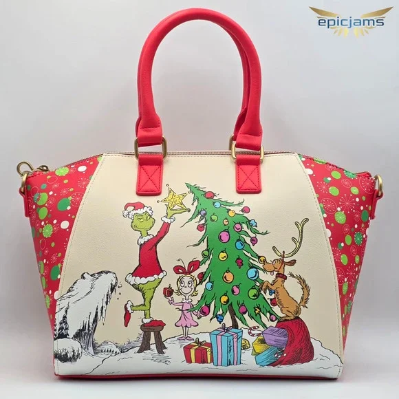 Loungefly Dr. Seuss How The Grinch Stole Christmas! Trio Tree Red Satchel Bag - Picture 1 of 8